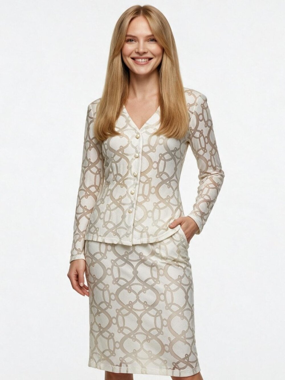 Stunning Poleci Top & Skirt Set, Midi, White, Part Sheer, Stretchy, Lined Skirt